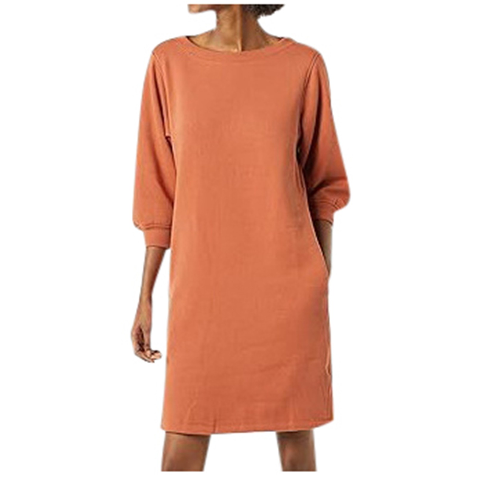 thumbnail image 2 of Vestido de mujer con mangas 3/4, cuello redondo y bolsillos - Corte en A, tejido transpirable, estilo informal para todas las estaciones - Se ajusta a la talla, 2 of 4